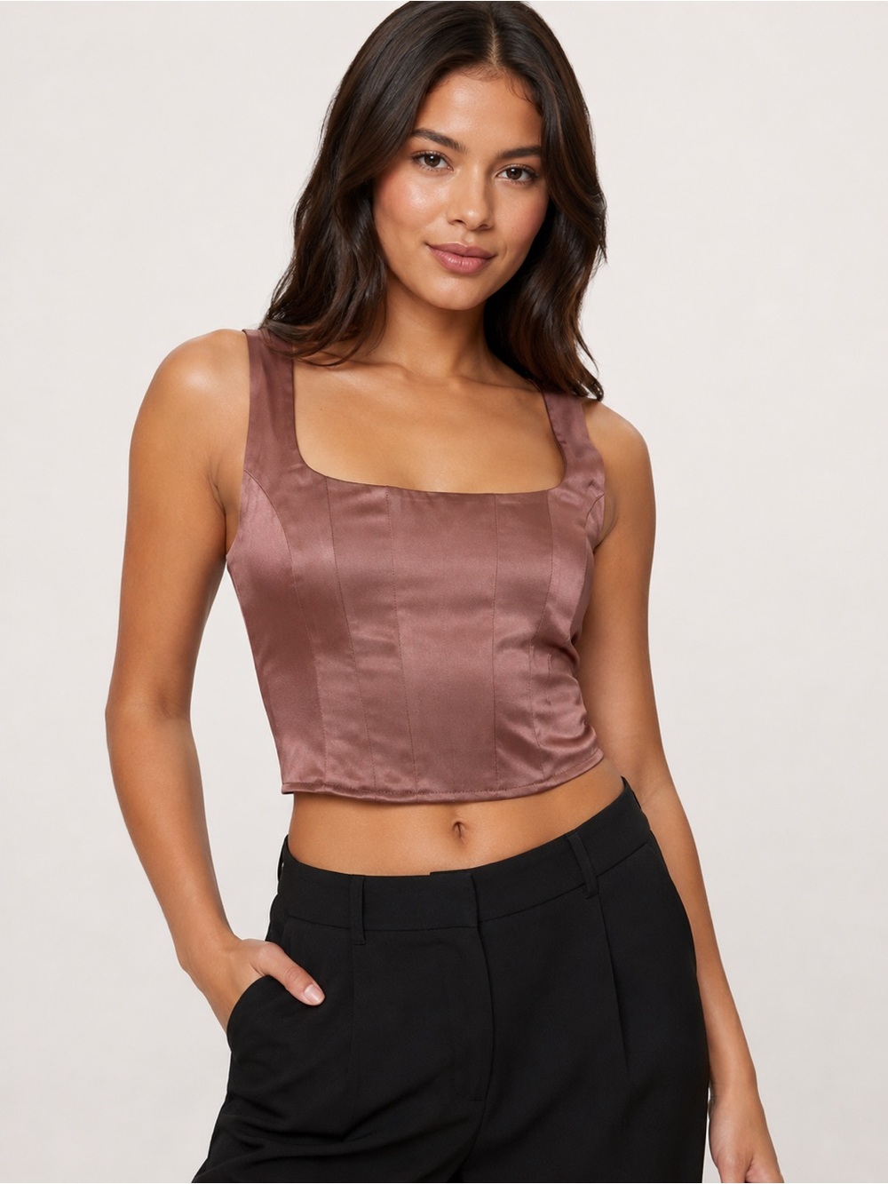 Express Satin Corset Crop Tank